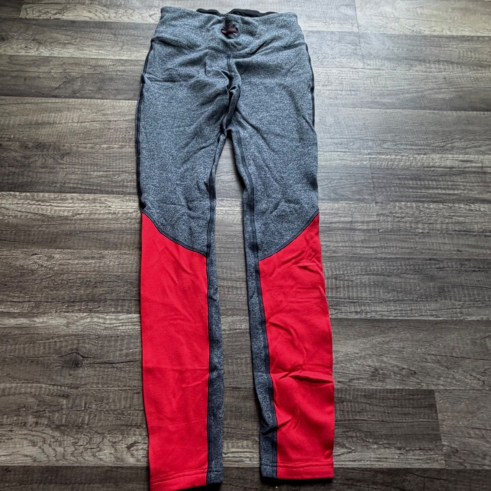 Lululemon Grey Red Leggings Size 6 Heathered Charcoal